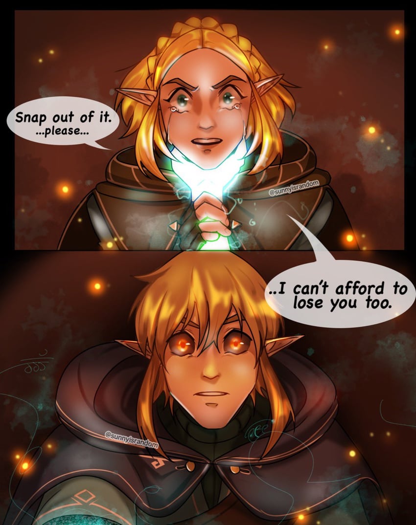 link and princess zelda (the legend of zelda and 1 more) drawn by sunnyisrandom
