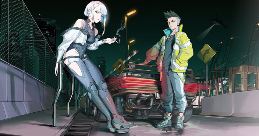 lucy and david martinez (cyberpunk and 1 more) drawn by bigroll