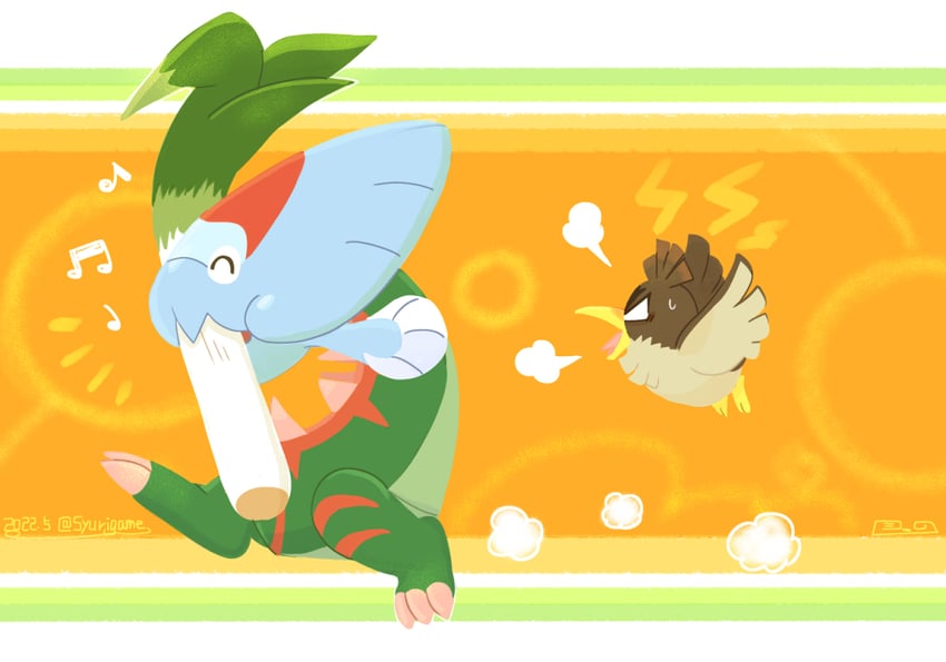 galarian farfetch'd and dracovish (pokemon) drawn by shuri_(syurigame)