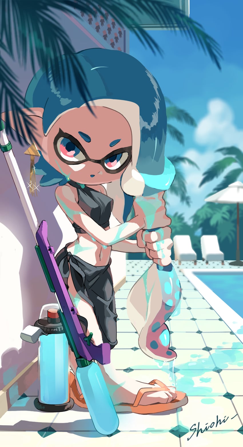 inkling player character and inkling girl (splatoon) drawn by shiohi