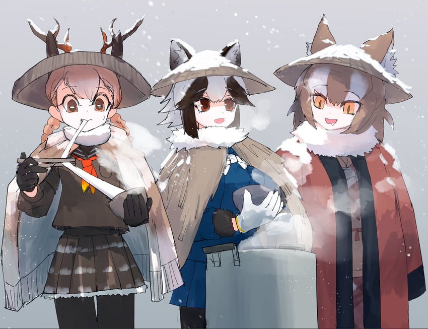japanese wolf, tanuki, and sika deer (kemono friends) drawn by yappa_muri