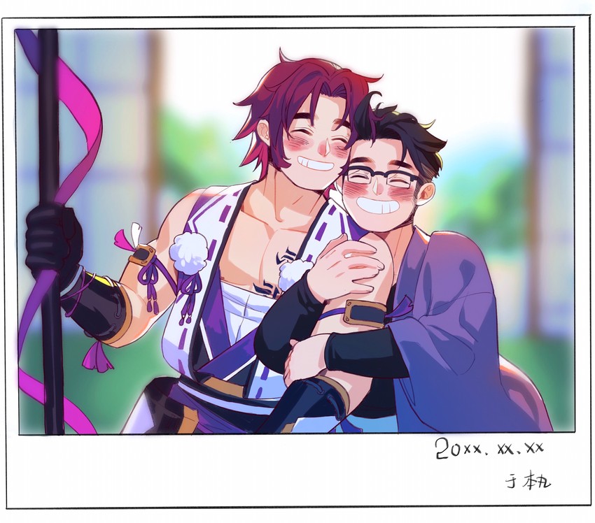 saniwa, tonbokiri, and male saniwa (touken ranbu) drawn by hel0205