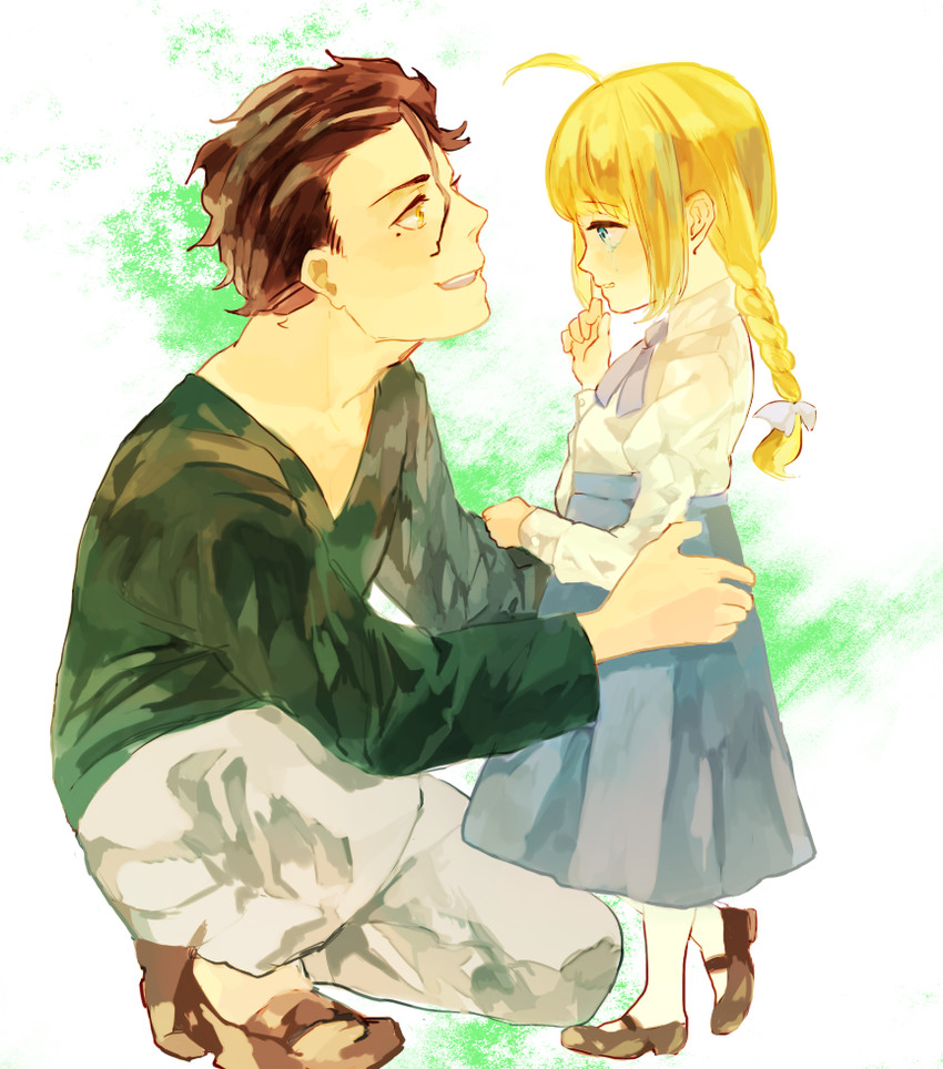 artoria pendragon, saber, and diarmuid ua duibhne (fate and 1 more) drawn by ririlura