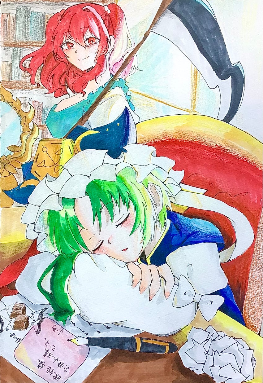 shiki eiki and onozuka komachi (touhou) drawn by shiru_(pixiv114453780)