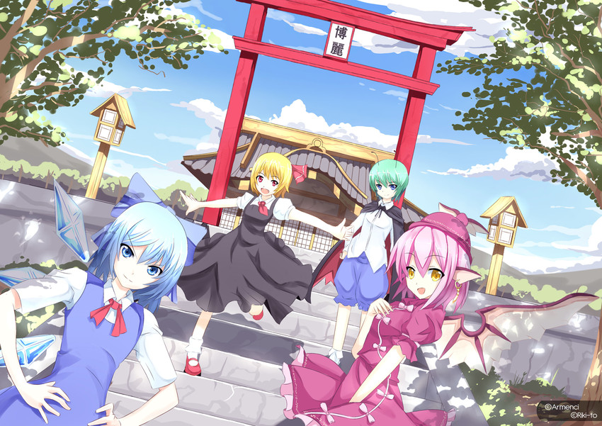 cirno, rumia, mystia lorelei, and wriggle nightbug (touhou) drawn by riki-to