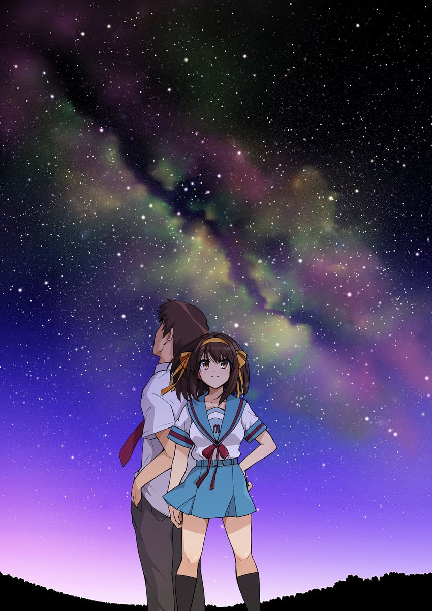 suzumiya haruhi and kyon (suzumiya haruhi no yuuutsu) drawn by haruhisky