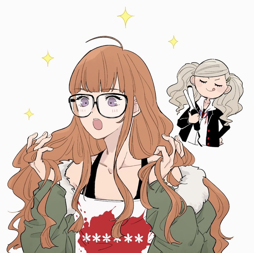 takamaki anne and sakura futaba (persona and 1 more) drawn by morimhyk