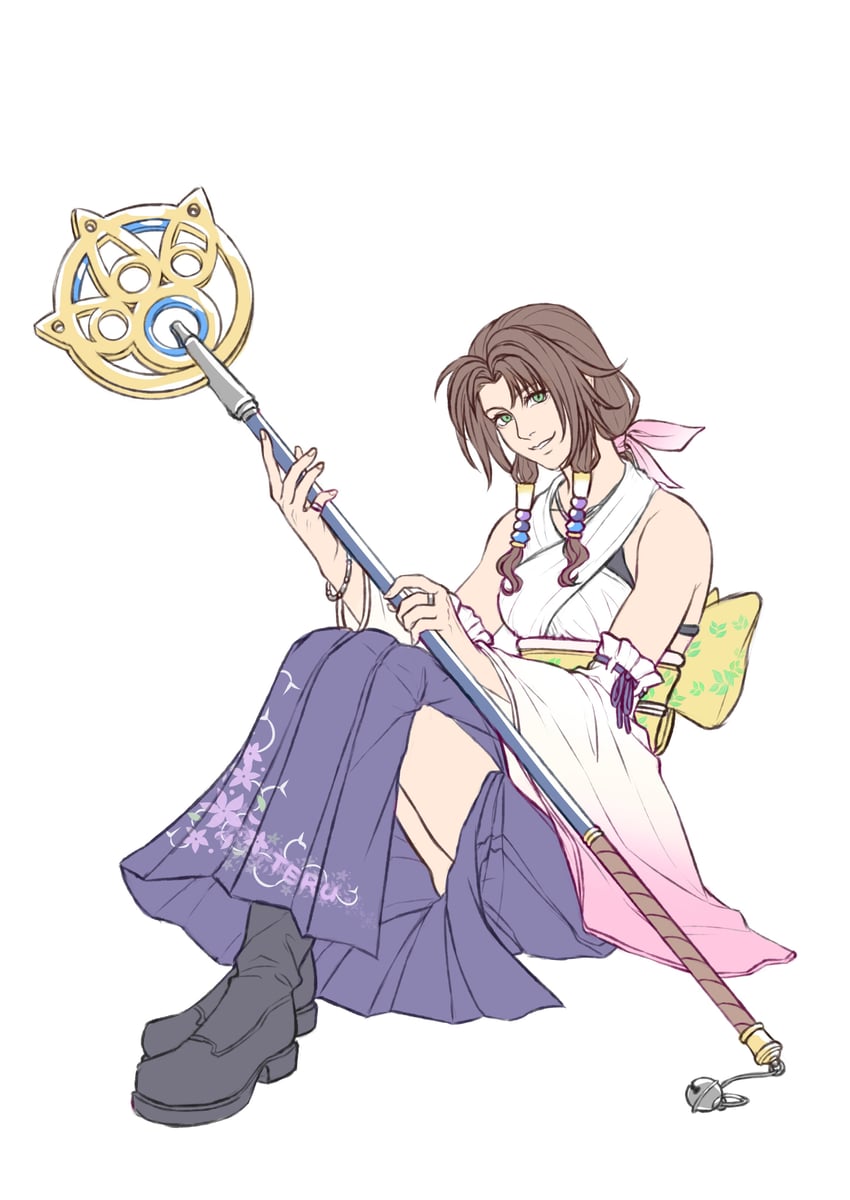 aerith gainsborough and yuna (final fantasy and 2 more) drawn by aterumichino