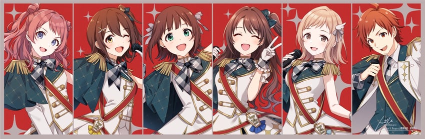 amami haruka, shimamura uzuki, sakuragi mano, hanami saki, kasuga mirai, and 1 more (idolmaster and 7 more) drawn by tomari_(veryberry00)