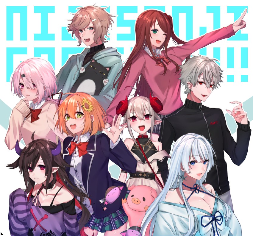makaino ririmu, shiina yuika, honma himawari, kuzuha, roto, and 5 more (nijisanji) drawn by yoshi_o01