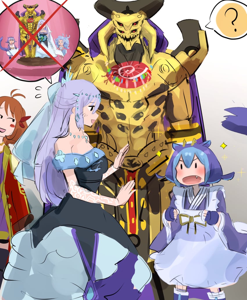 laundry dragonmaid, eldlich the golden lord, teardrop the rikka queen, and adamancipator researcher (yu-gi-oh!) drawn by hatano_kiyoshi