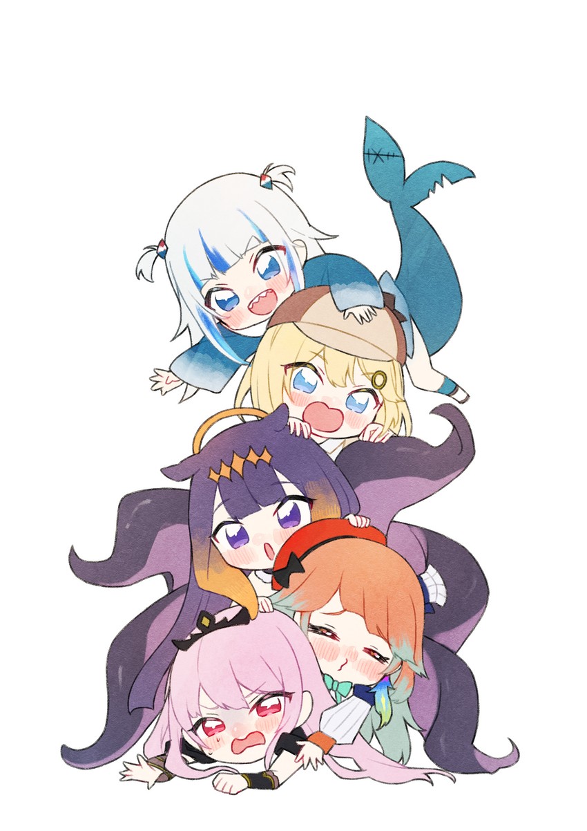 gawr gura, mori calliope, ninomae ina'nis, takanashi kiara, and watson amelia (hololive and 1 more) drawn by neru_(flareuptf1)