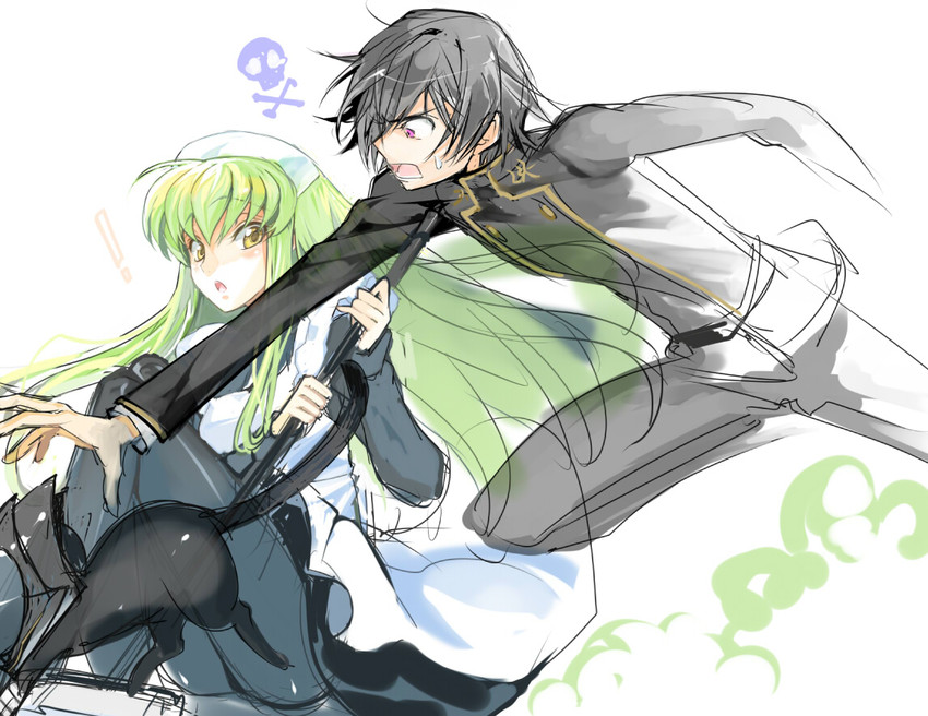 c.c., lelouch vi britannia, and arthur (code geass) drawn by creayus