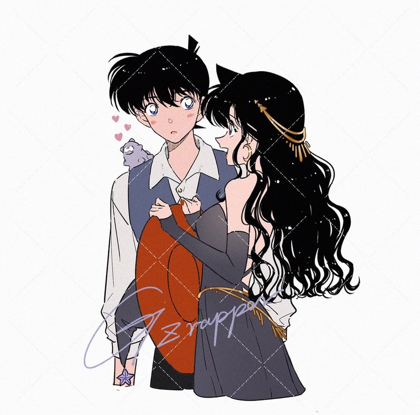 mouri ran and kudou shin'ichi (meitantei conan) drawn by guizi_rapper