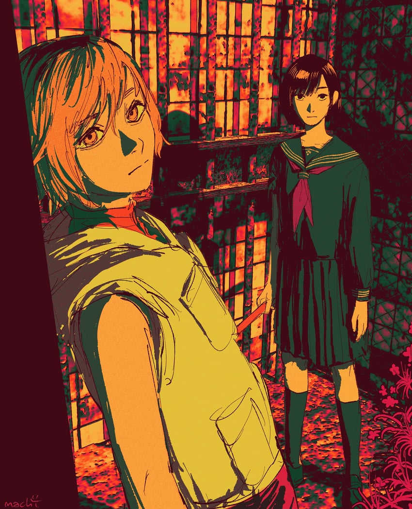 heather mason and shimizu hinako (silent hill and 2 more) drawn by machipachi1901