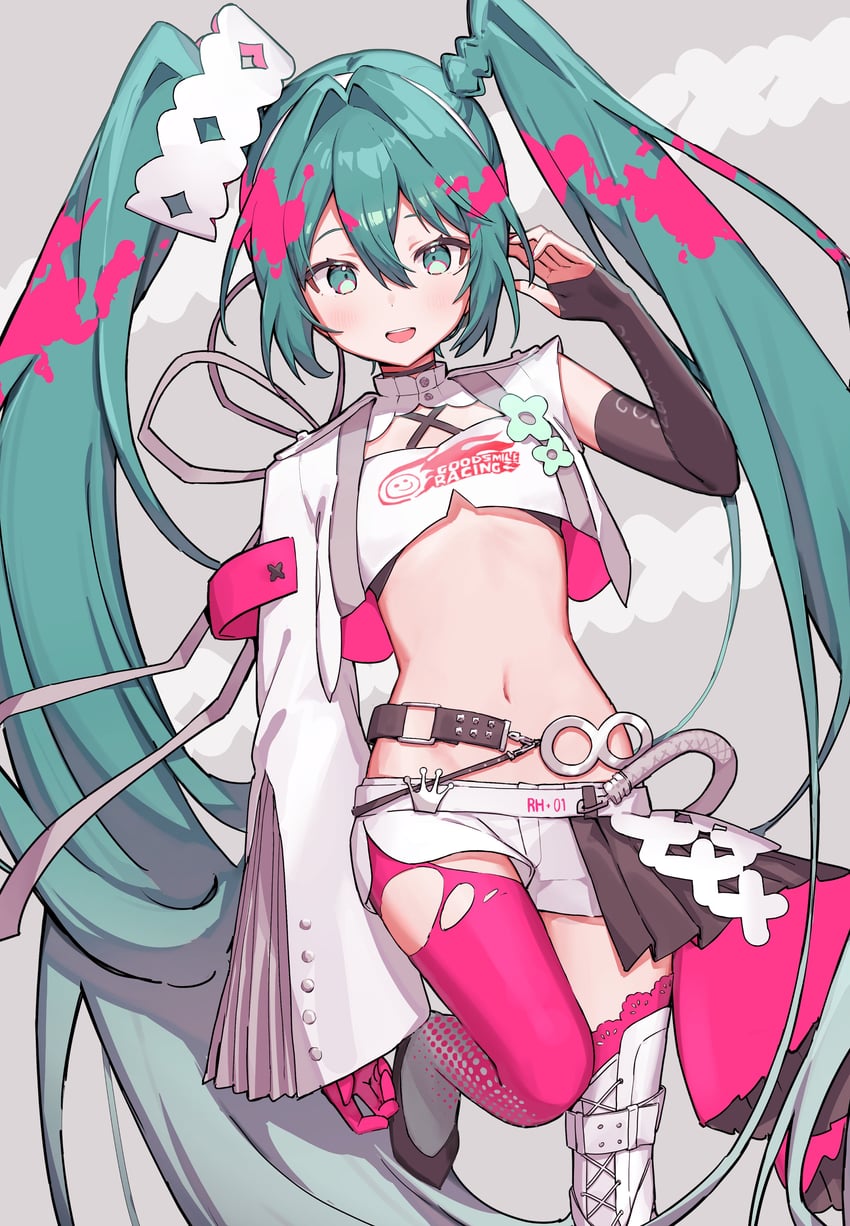 hatsune miku and racing miku (vocaloid and 1 more) drawn by shiratakiseaice