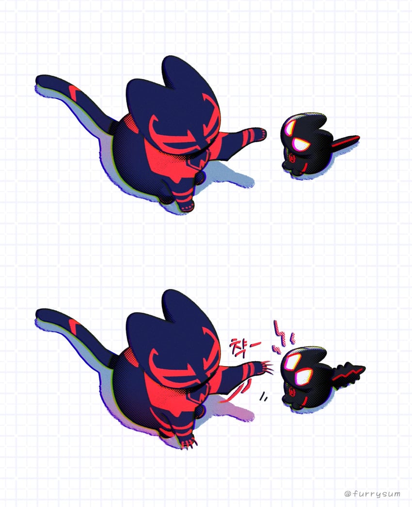 miguel o'hara, spider-man, miles morales, and meows morales (marvel and 3 more) drawn by furrysum