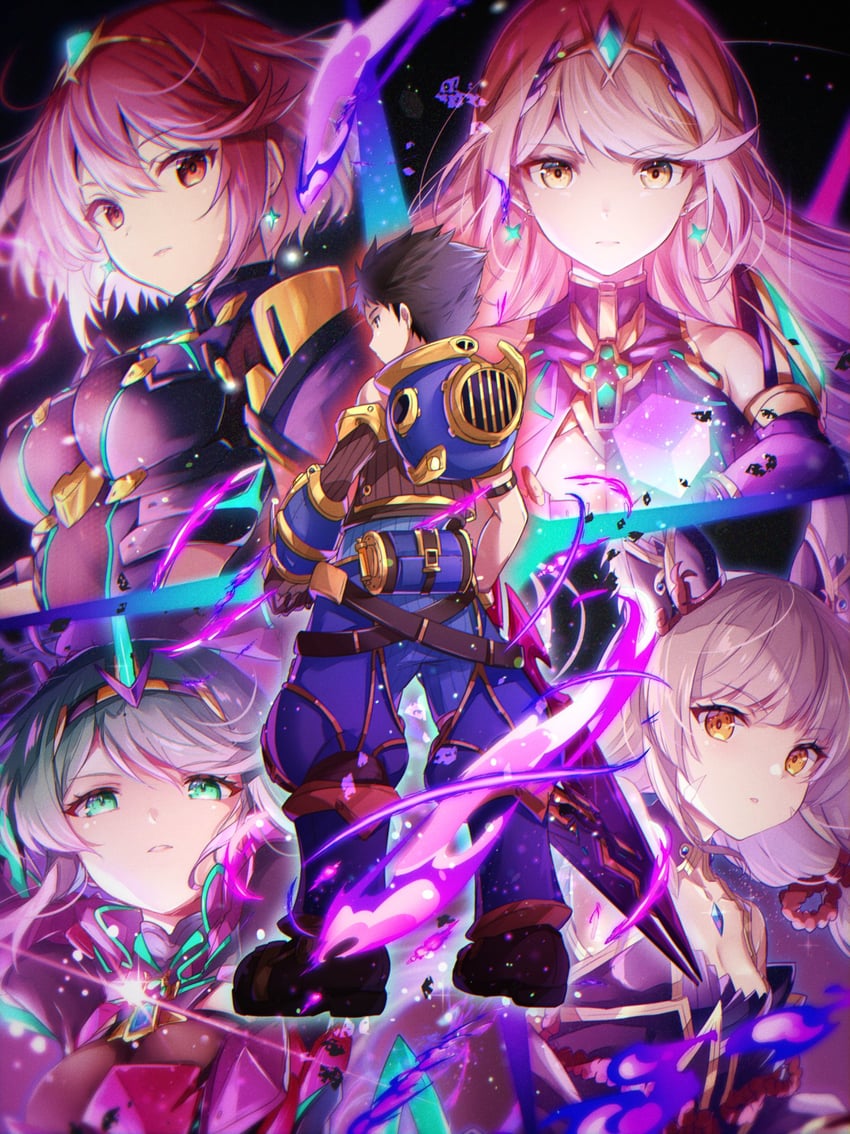 pyra, mythra, rex, nia, and pneuma (xenoblade chronicles and 2 more) drawn by ui_frara