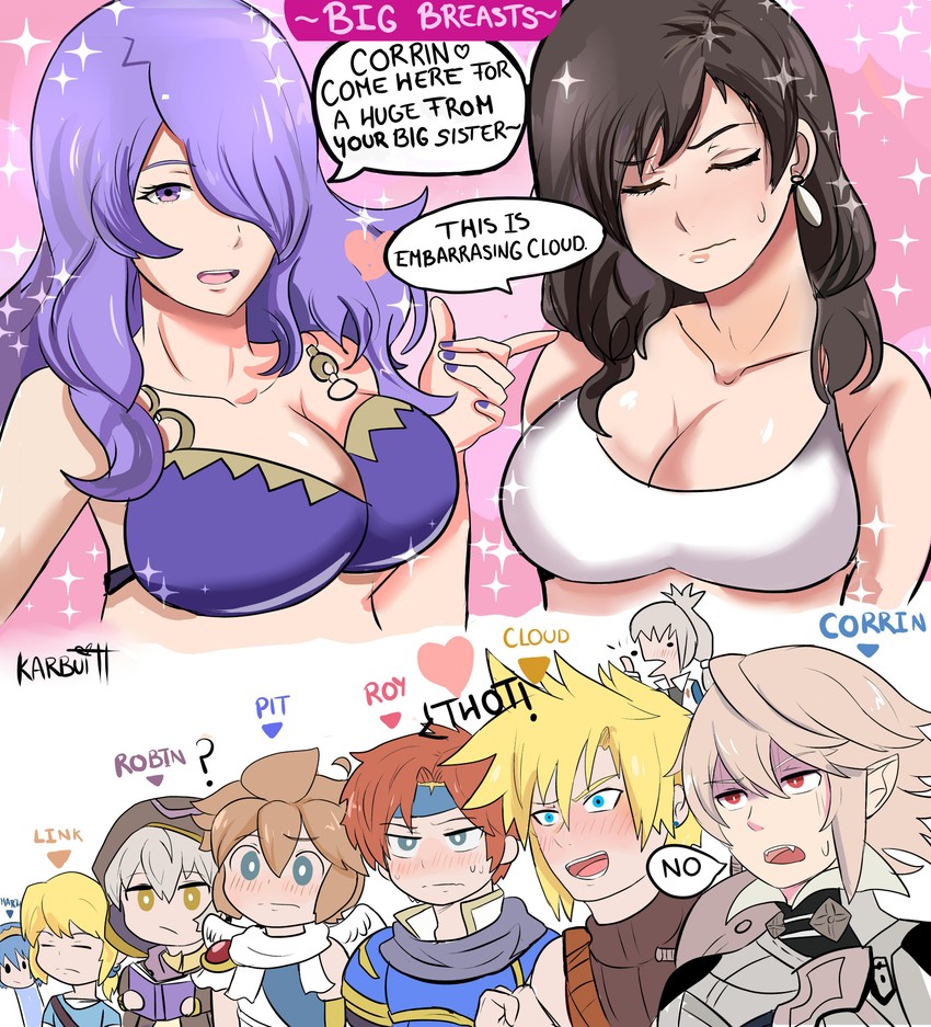link, tifa lockhart, cloud strife, camilla, male robin, and 5 more (fire emblem and 10 more) drawn by karbuitt