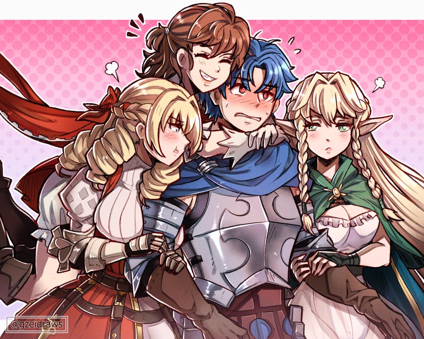 scarlett, alain, eltolinde, and melisandre (unicorn overlord) drawn by gzei