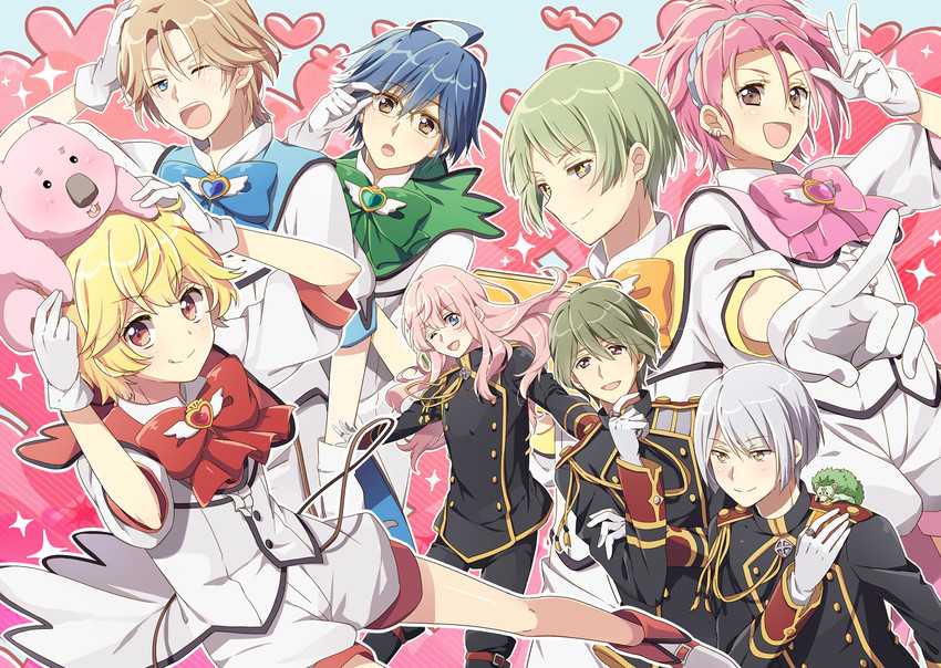 hakone yumoto, battle lover scarlet, zaou ryuu, naruko io, kinugawa atsushi, and 13 more (binan koukou chikyuu bouei-bu love!) drawn by riku_(melty_drop)