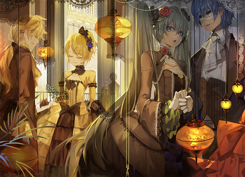 hatsune miku, kagamine rin, kagamine len, megurine luka, and kaito (vocaloid) drawn by saberiii