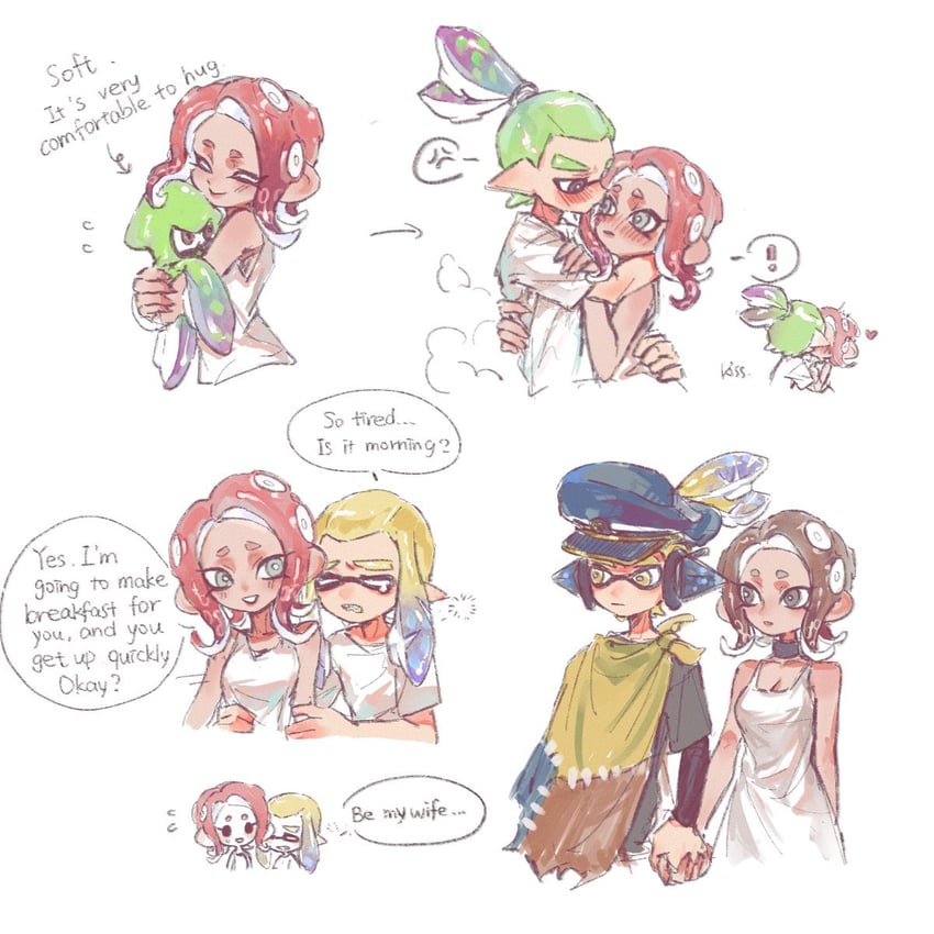 inkling player character, octoling player character, octoling girl, inkling boy, agent 8, and 2 more (splatoon and 1 more) drawn by gucandiyi52092