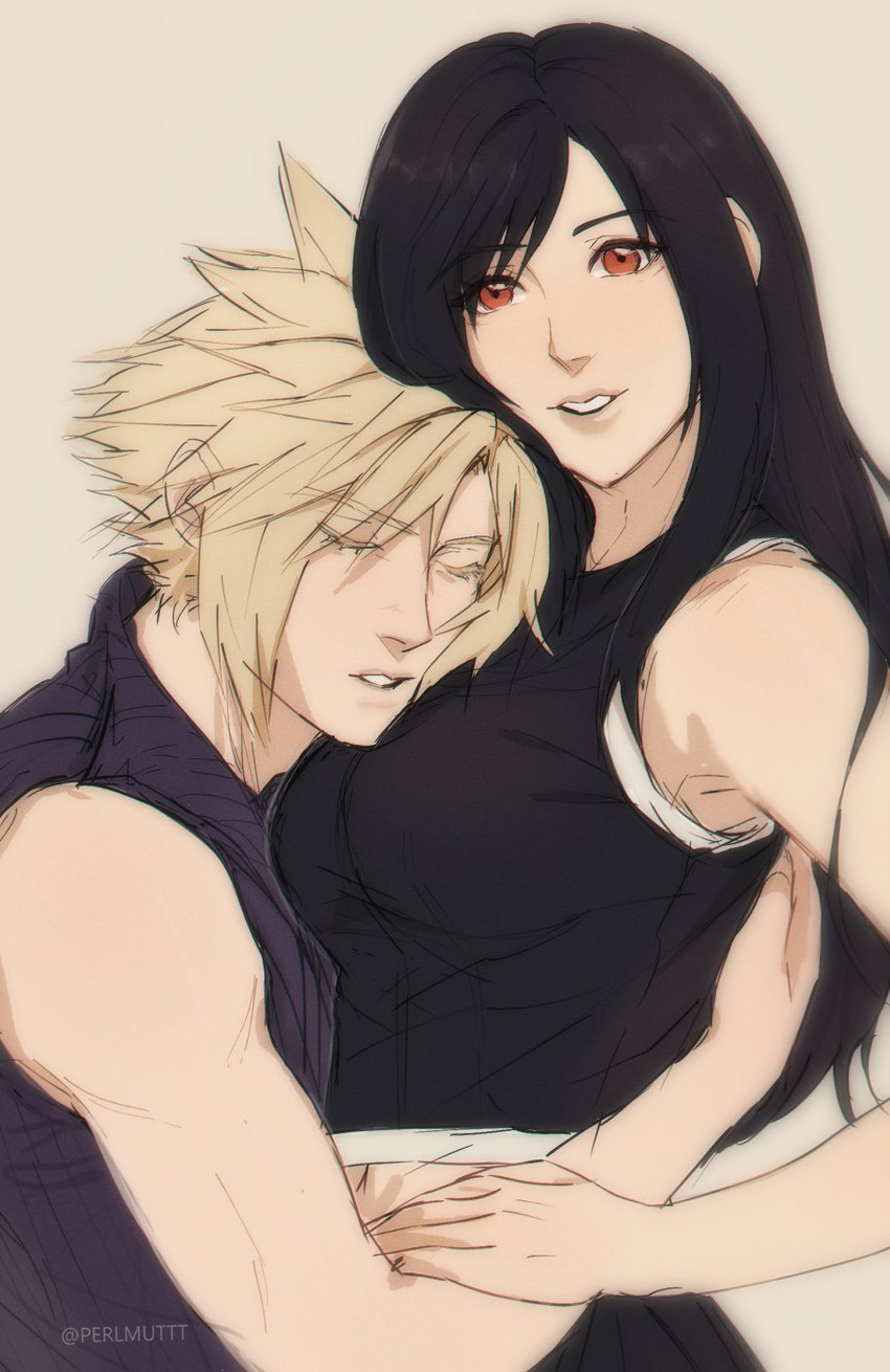tifa lockhart and cloud strife (final fantasy and 2 more) drawn by pudelmudel