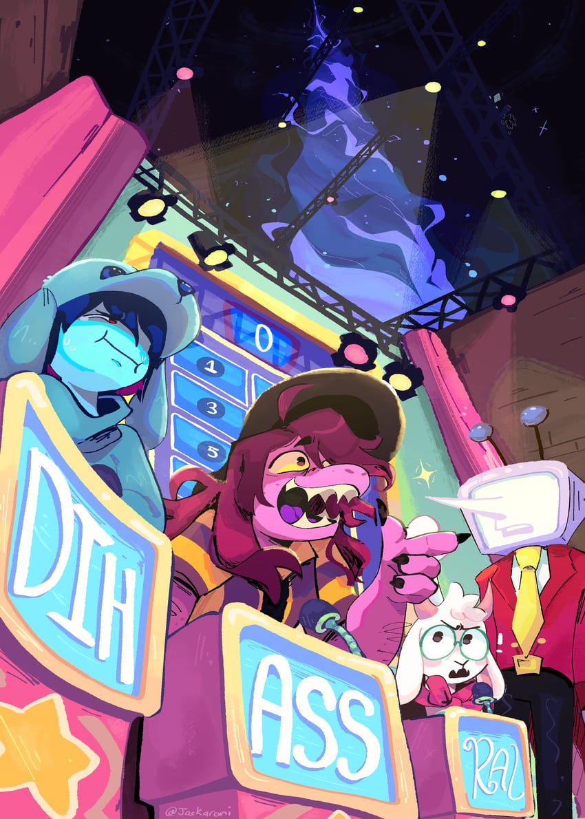 kris, ralsei, susie, ant tenna, shadowguy, and 2 more (deltarune and 1 more) drawn by jackgonesilly