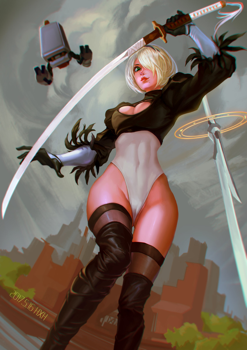 2b and pod (nier and 1 more) drawn by he_xiao_heng