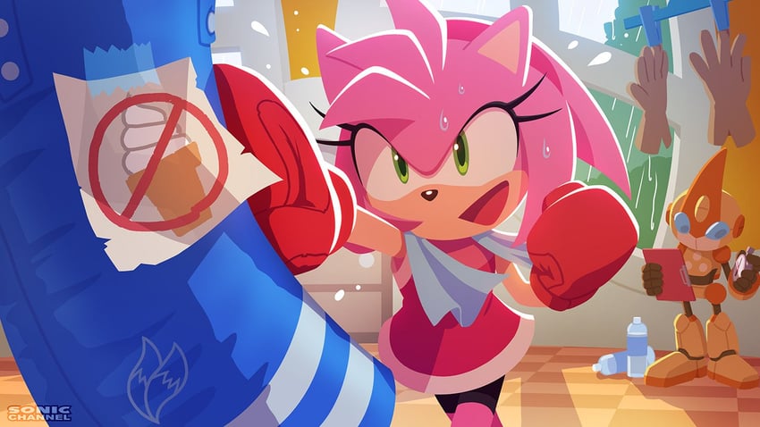 amy rose and emerl (sonic and 1 more) drawn by karasuno_yui