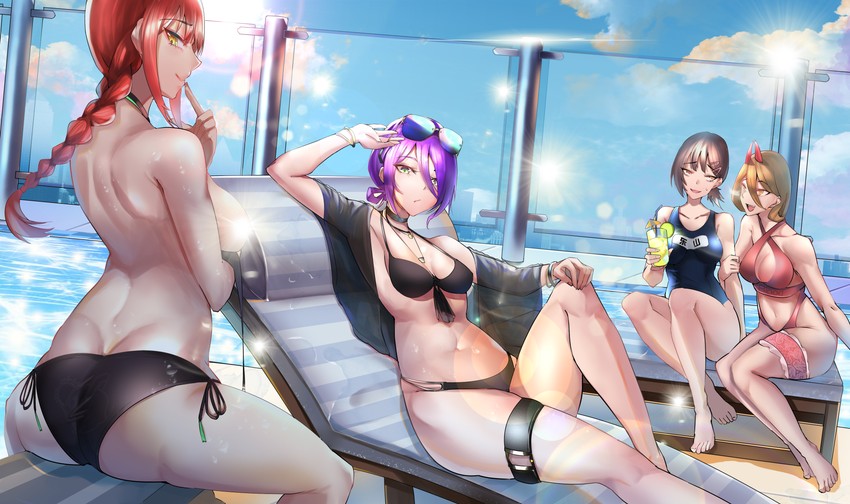 makima, power, reze, and higashiyama kobeni (chainsaw man) drawn by jinpaitugounan