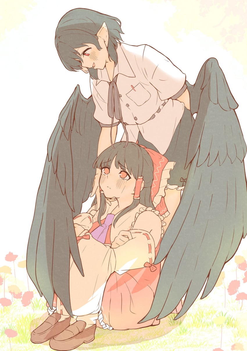 hakurei reimu and shameimaru aya (touhou) drawn by seele_(chanseele0128)