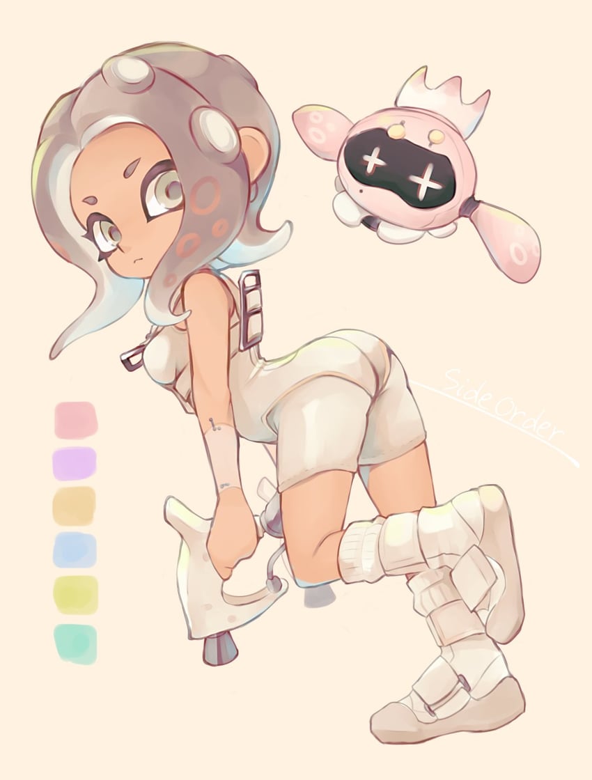 octoling player character, octoling girl, pearl, agent 8, and pearl drone (splatoon and 2 more) drawn by sen1986