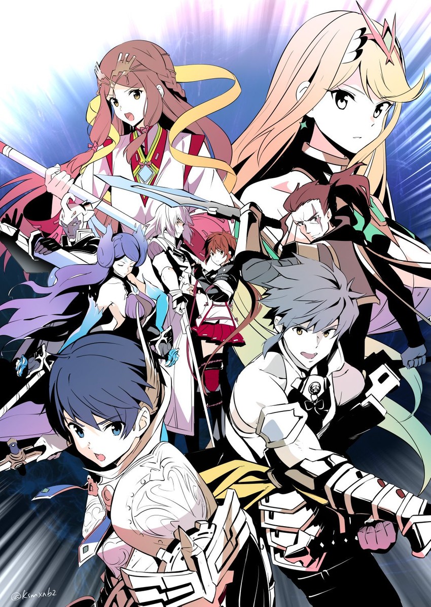 mythra, brighid, lora, jin, fan la norne, and 4 more (xenoblade chronicles and 2 more) drawn by taromarun