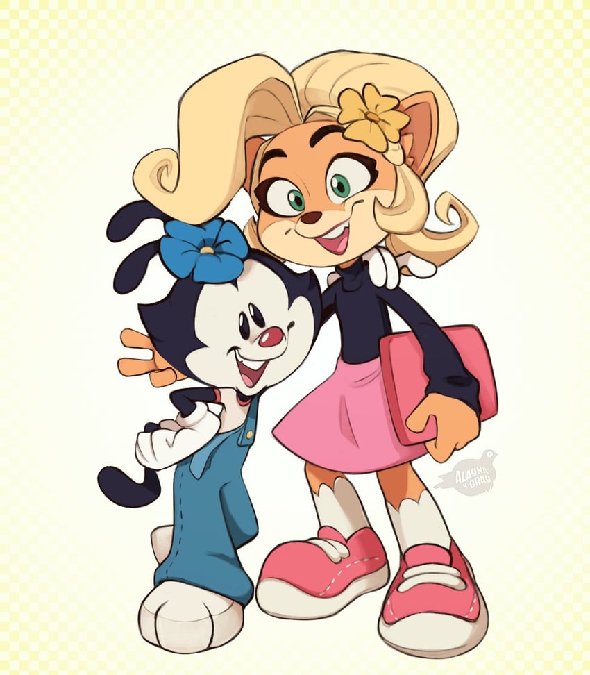 coco bandicoot and dot warner (crash bandicoot and 1 more) drawn by alaynakgray