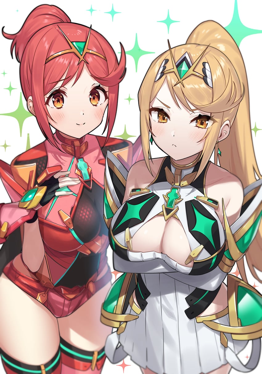 pyra and mythra (xenoblade chronicles and 1 more) drawn by green322