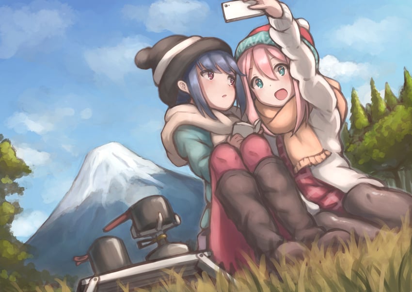shima rin and kagamihara nadeshiko (yurucamp) drawn by nene_(atsushi_hamano)