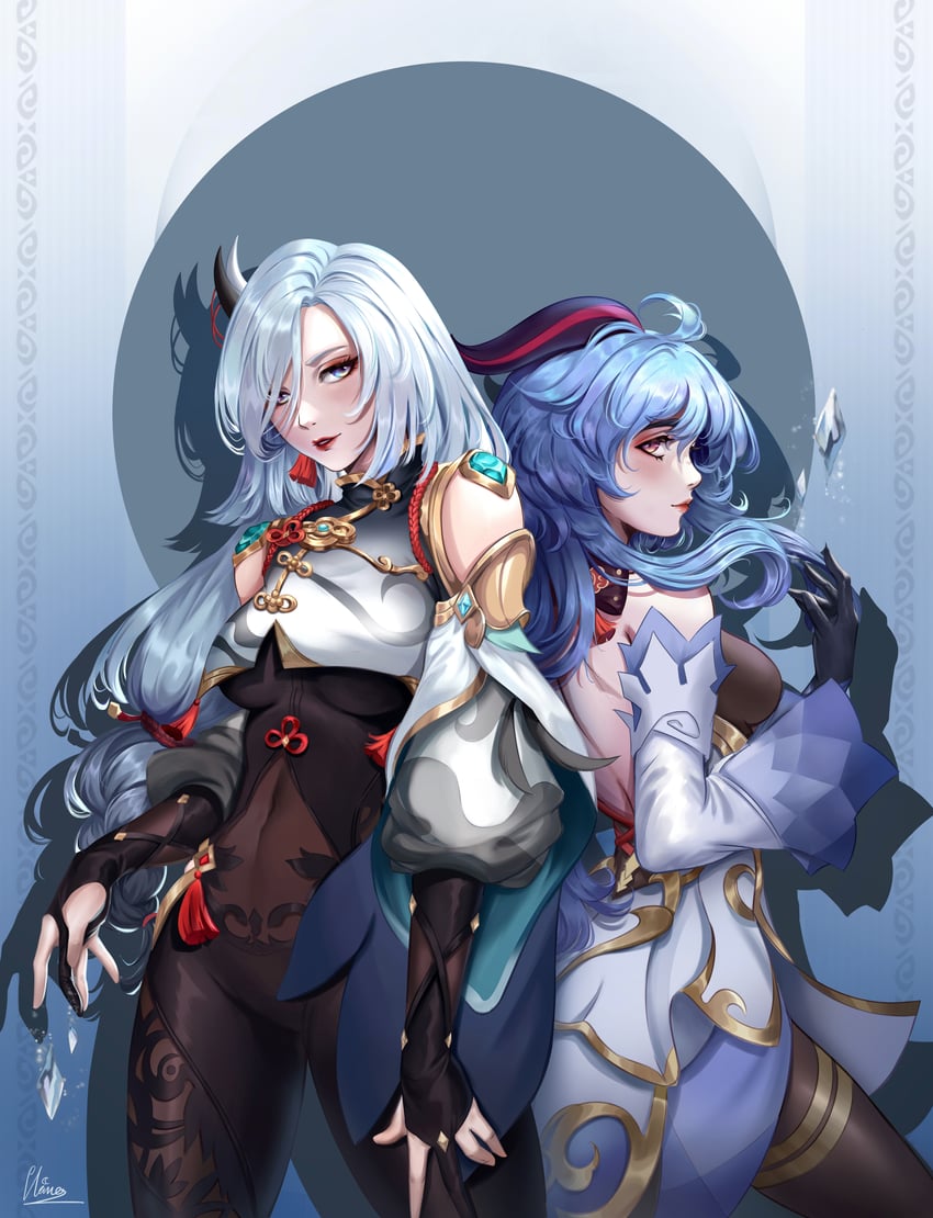ganyu and shenhe (genshin impact) drawn by mihan_(mihan_art)