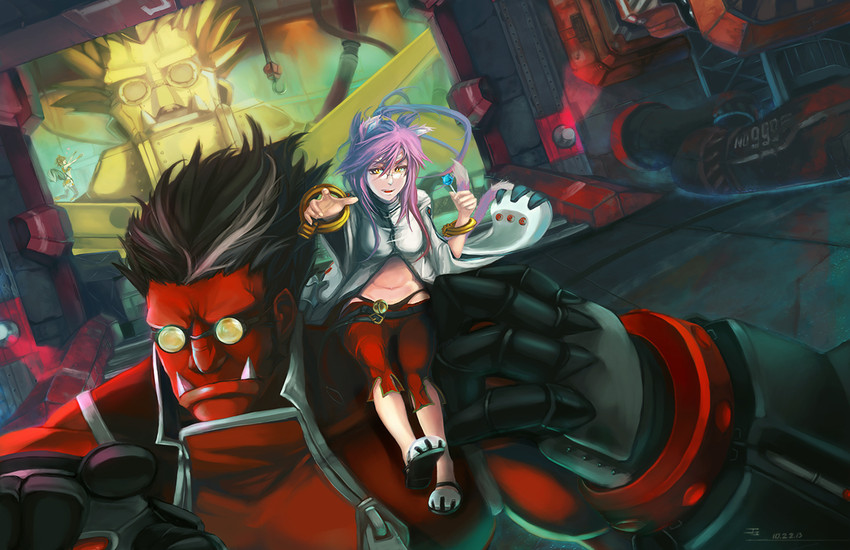 makoto nanaya, kokonoe, and iron tager (blazblue) drawn by alta_ji