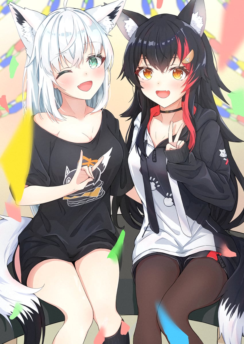 shirakami fubuki and ookami mio (hololive) drawn by chikuwa_(user_kngc4387)