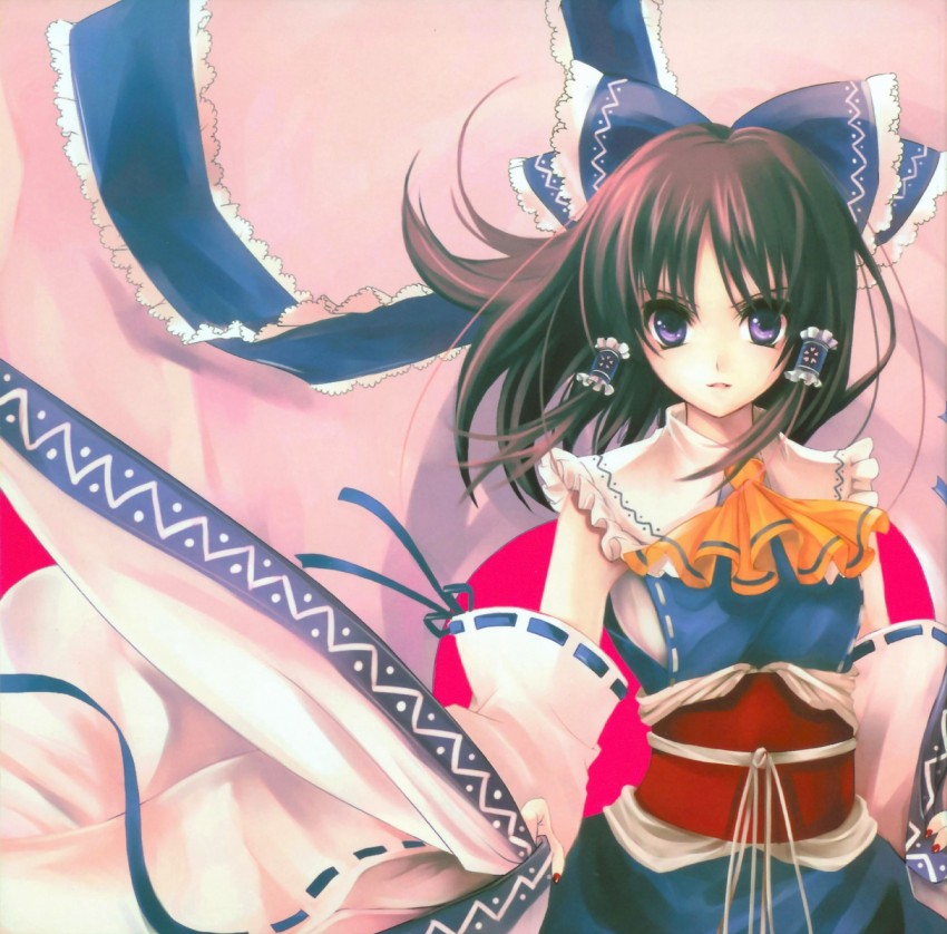 hakurei reimu (touhou and 2 more) drawn by cradle_(circle) and misaki_kurehito