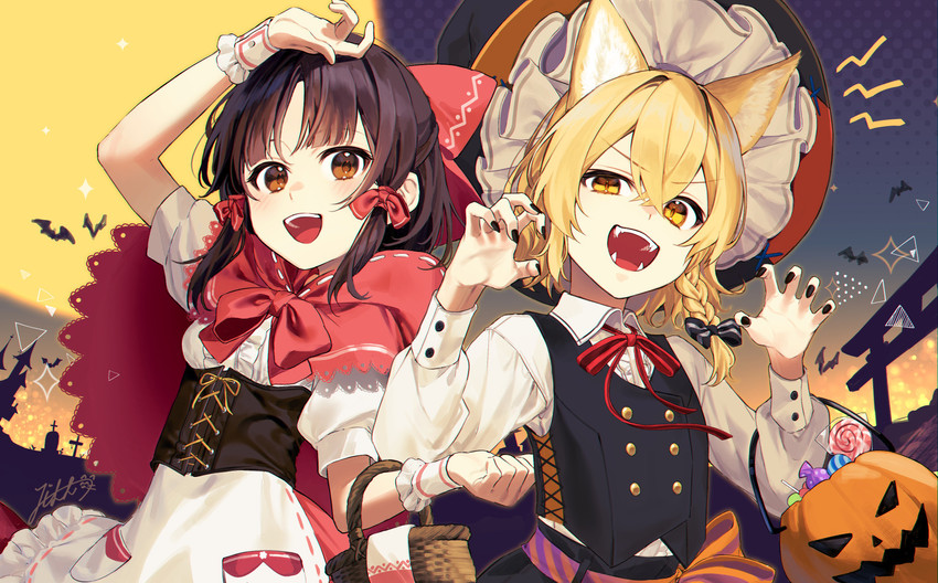 hakurei reimu and kirisame marisa (touhou) drawn by jill_07km