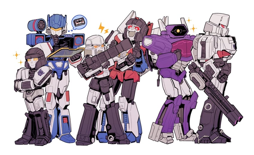 megatron, starscream, soundwave, shockwave, and d-16 (transformers and 1 more) drawn by mozu_suka