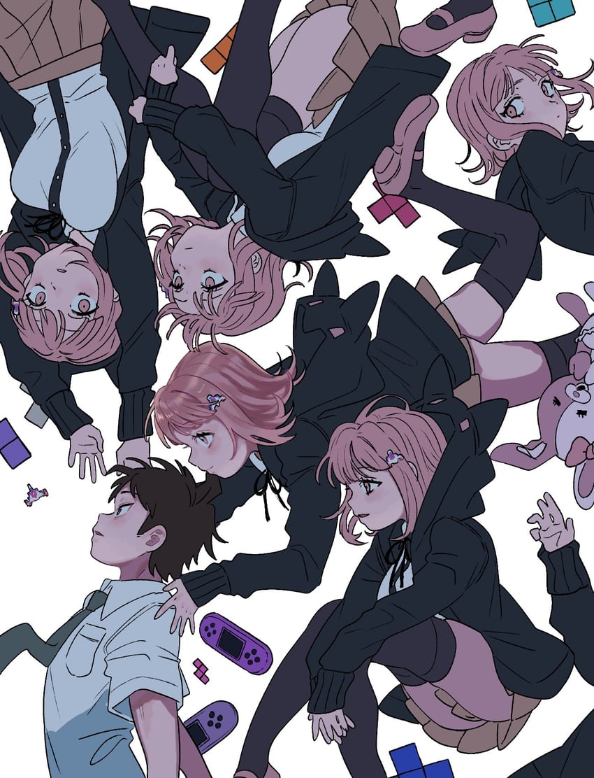 nanami chiaki, hinata hajime, and monomi (danganronpa and 2 more) drawn by monigenome_(m0n1m0n1m)