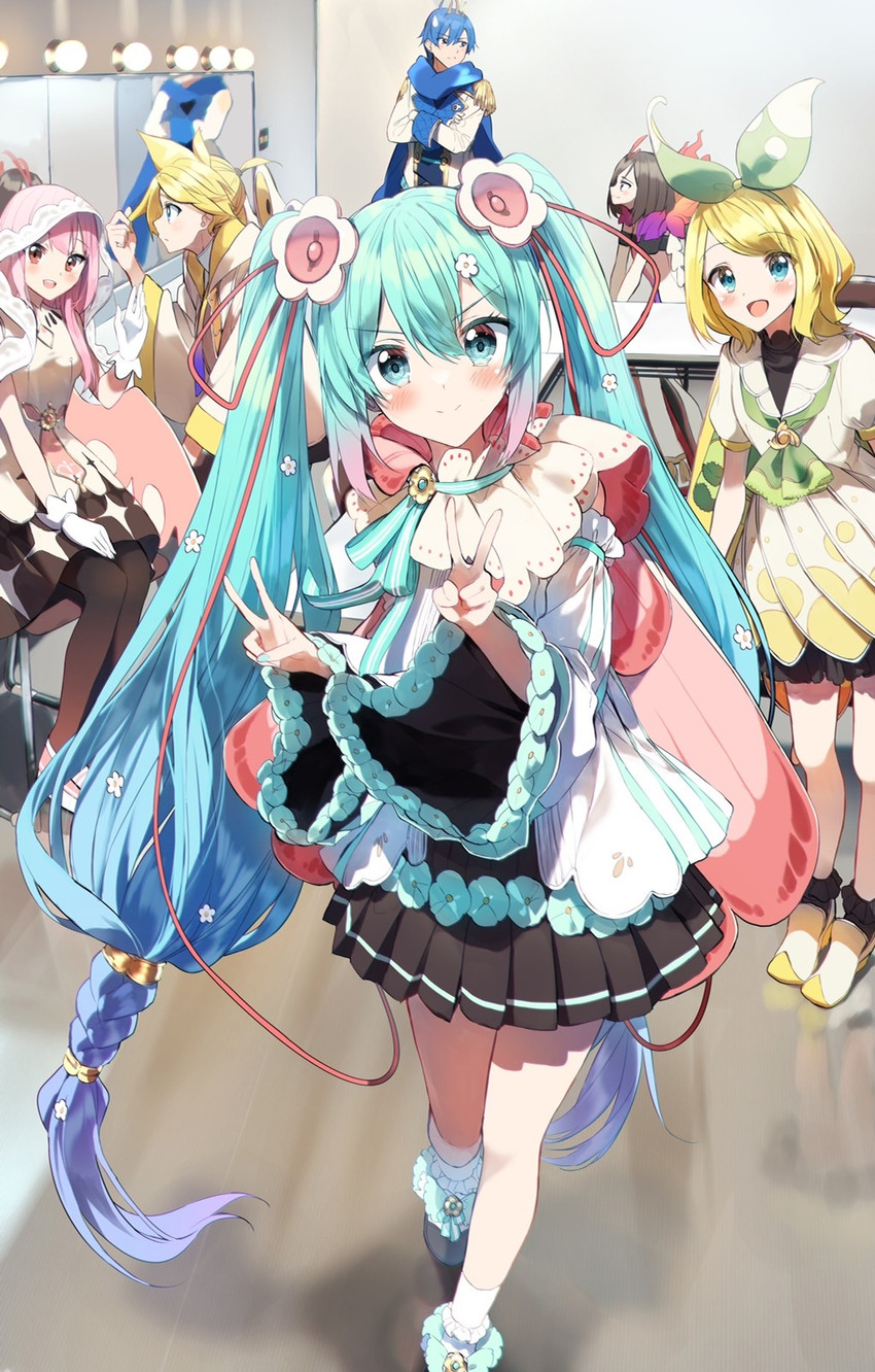 hatsune miku, kagamine rin, kagamine len, megurine luka, kaito, and 7 more (vocaloid and 1 more) drawn by pentagon_(railgun_ky1206)
