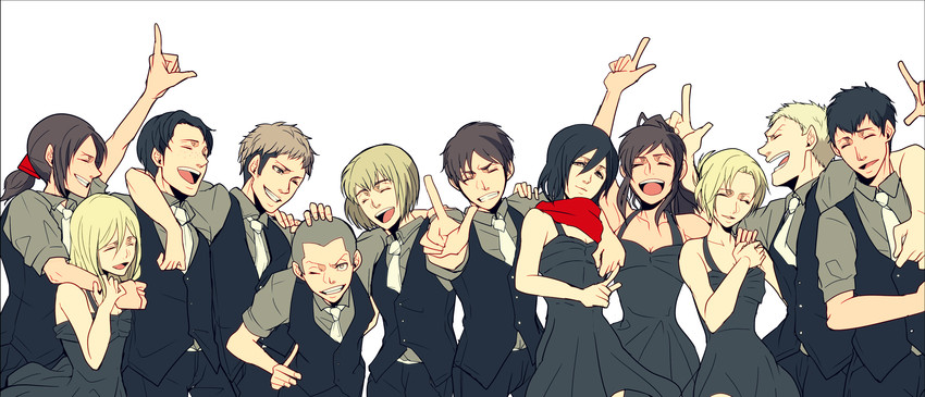 mikasa ackerman, eren yeager, krista lenz, reiner braun, ymir, and 7 more (shingeki no kyojin) drawn by tacoco