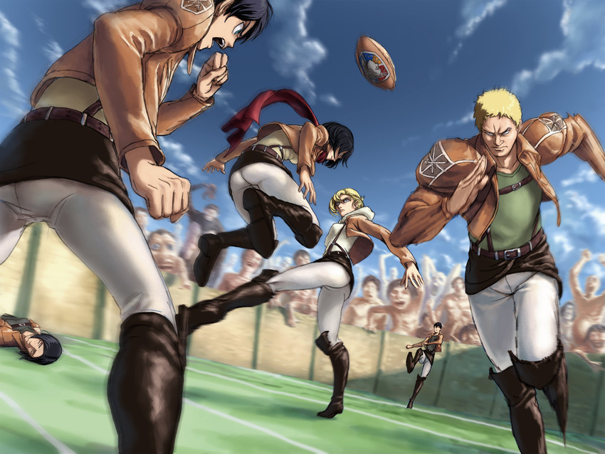 mikasa ackerman, eren yeager, ymir, reiner braun, annie leonhart, and 3 more (shingeki no kyojin) drawn by dnlin