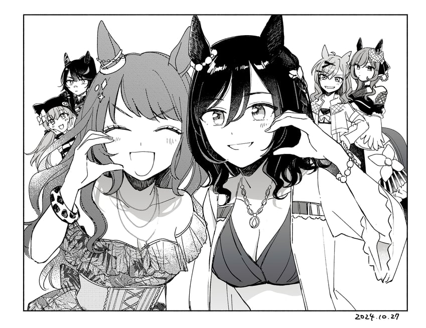narita brian, gentildonna, jungle pocket, eishin flash, mayano top gun, and 1 more (umamusume) drawn by yonu_(yonurime)