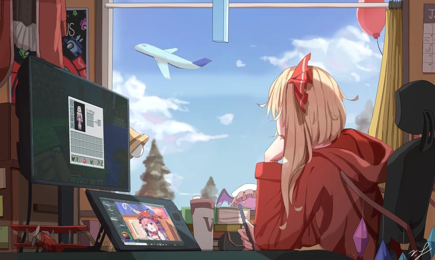 flandre scarlet, cirno, mystia lorelei, blue, pink, and 1 more (touhou and 4 more) drawn by vanilla_flan